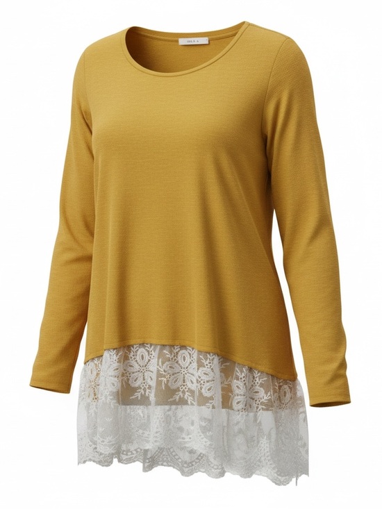 me & u Tops - Long Sleeve Top with Lace Hem